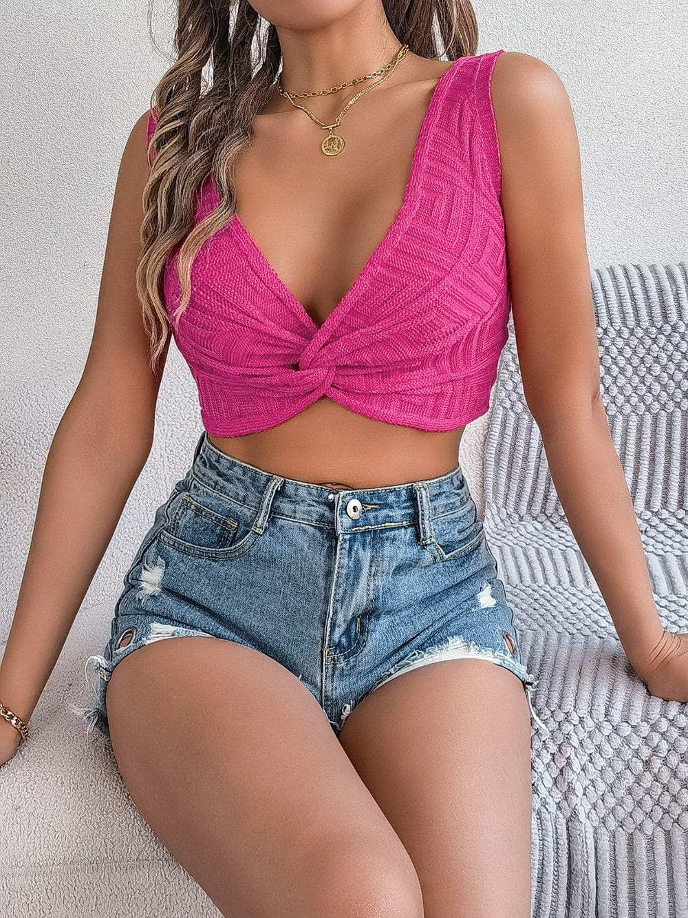 Twisted V-Neck Knit Vest - Trendsi - Flyclothing LLC