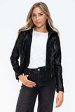 Snobbish Faux Leather Zip Up Drawstring Hooded Jacket - Trendsi - Flyclothing LLC