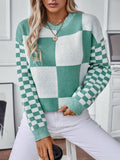 Color Block Round Neck Long Sleeve Sweater - Trendsi