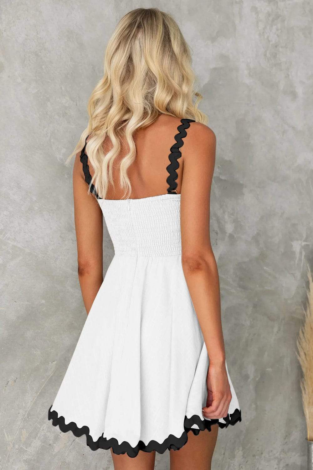 Contrast Trim Square Neck Mini Dress - Trendsi - Flyclothing LLC