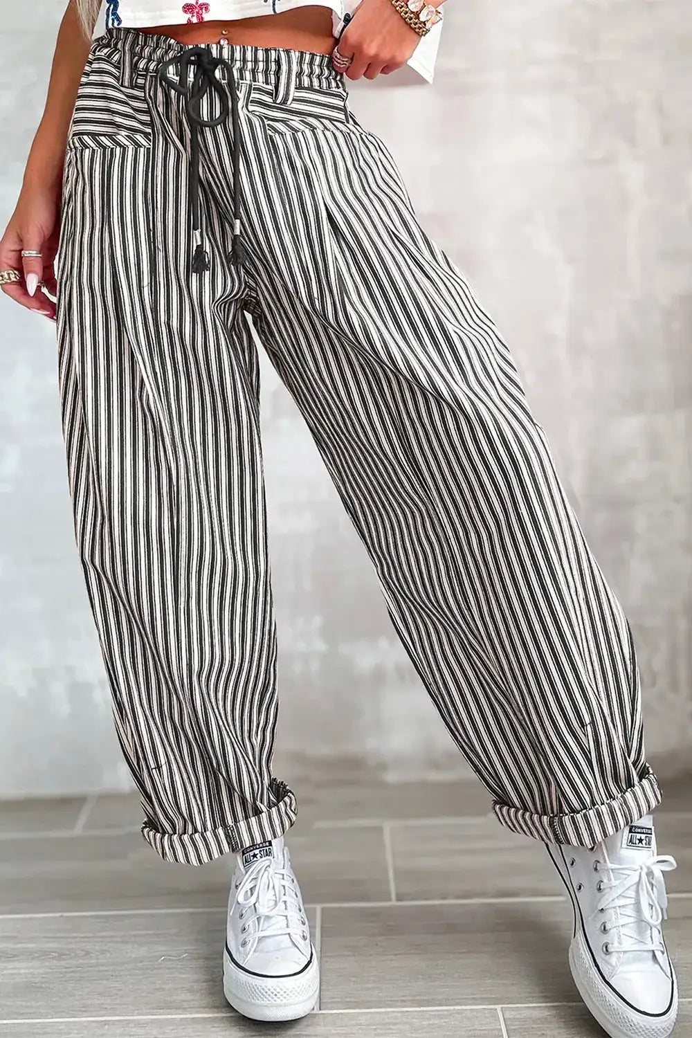 Stripe Drawstring Casual Loose Pants - Trendsi - Flyclothing LLC