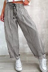 Stripe Drawstring Casual Loose Pants - Trendsi - Flyclothing LLC