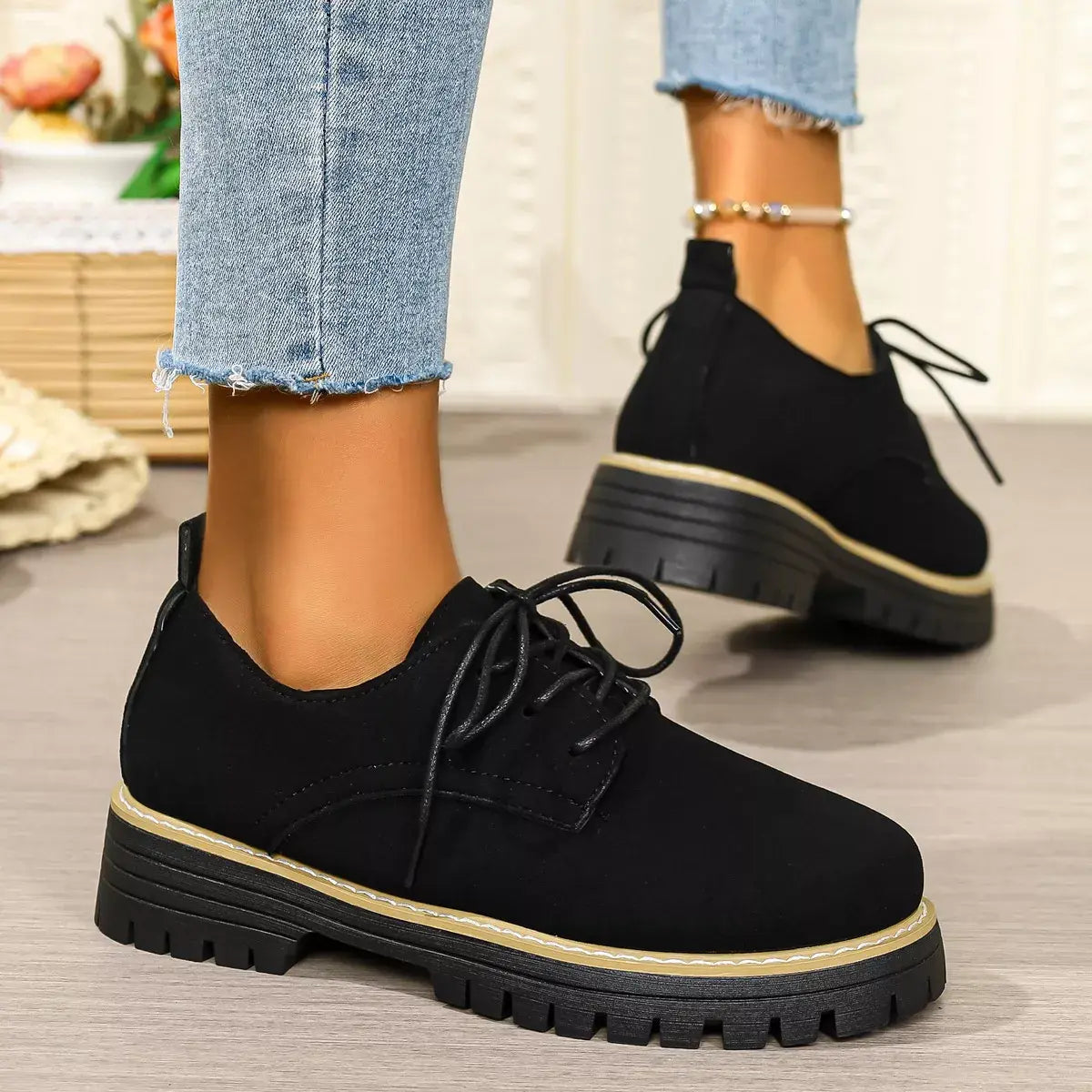 Round Toe Lace-Up Loafers - Trendsi - Flyclothing LLC