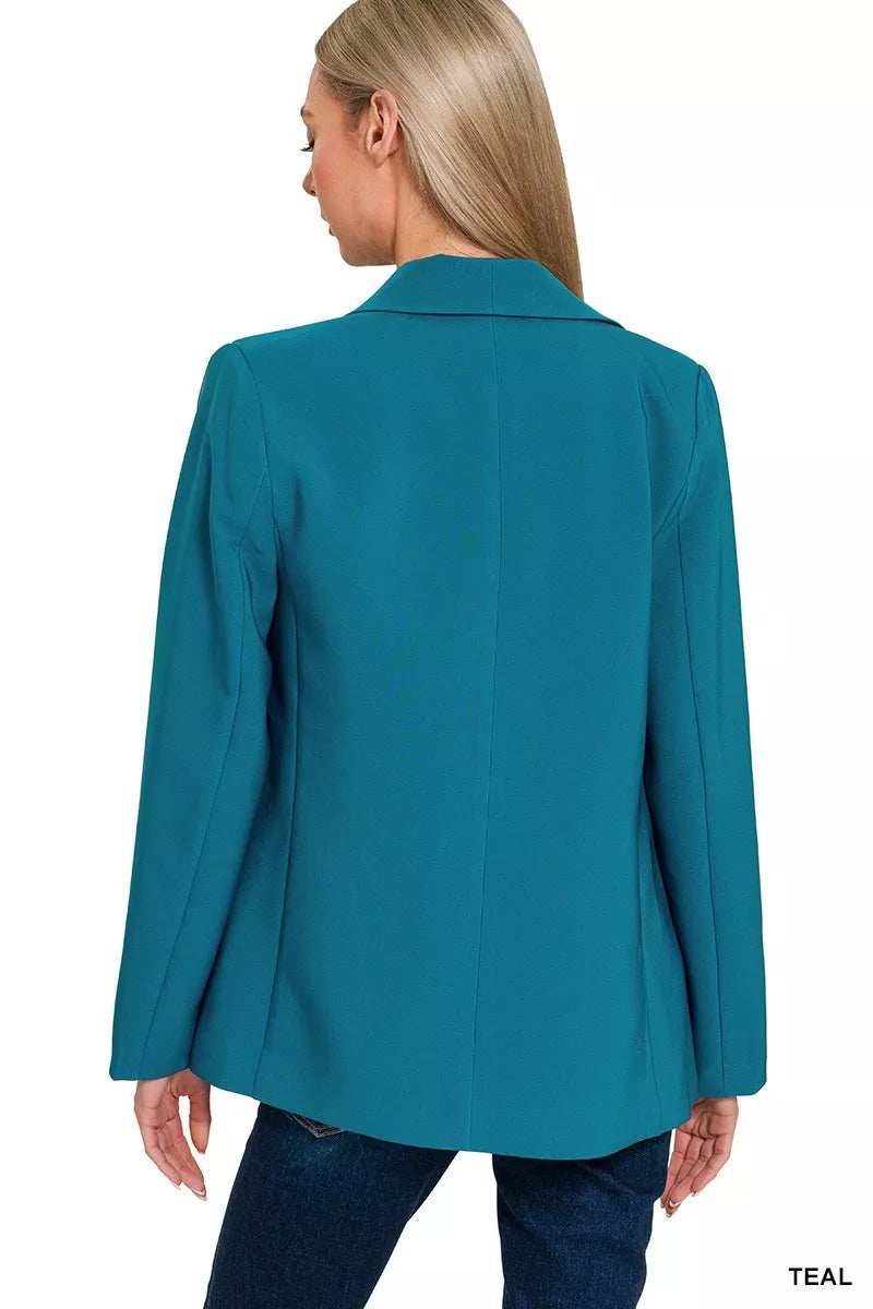Zenana Woven Long Sleeve Blazer With Lining - Trendsi - Flyclothing LLC