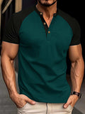Men's Full Size Waffle-Knit Round Neck Contrast Polo Plus Size - Trendsi - Flyclothing LLC