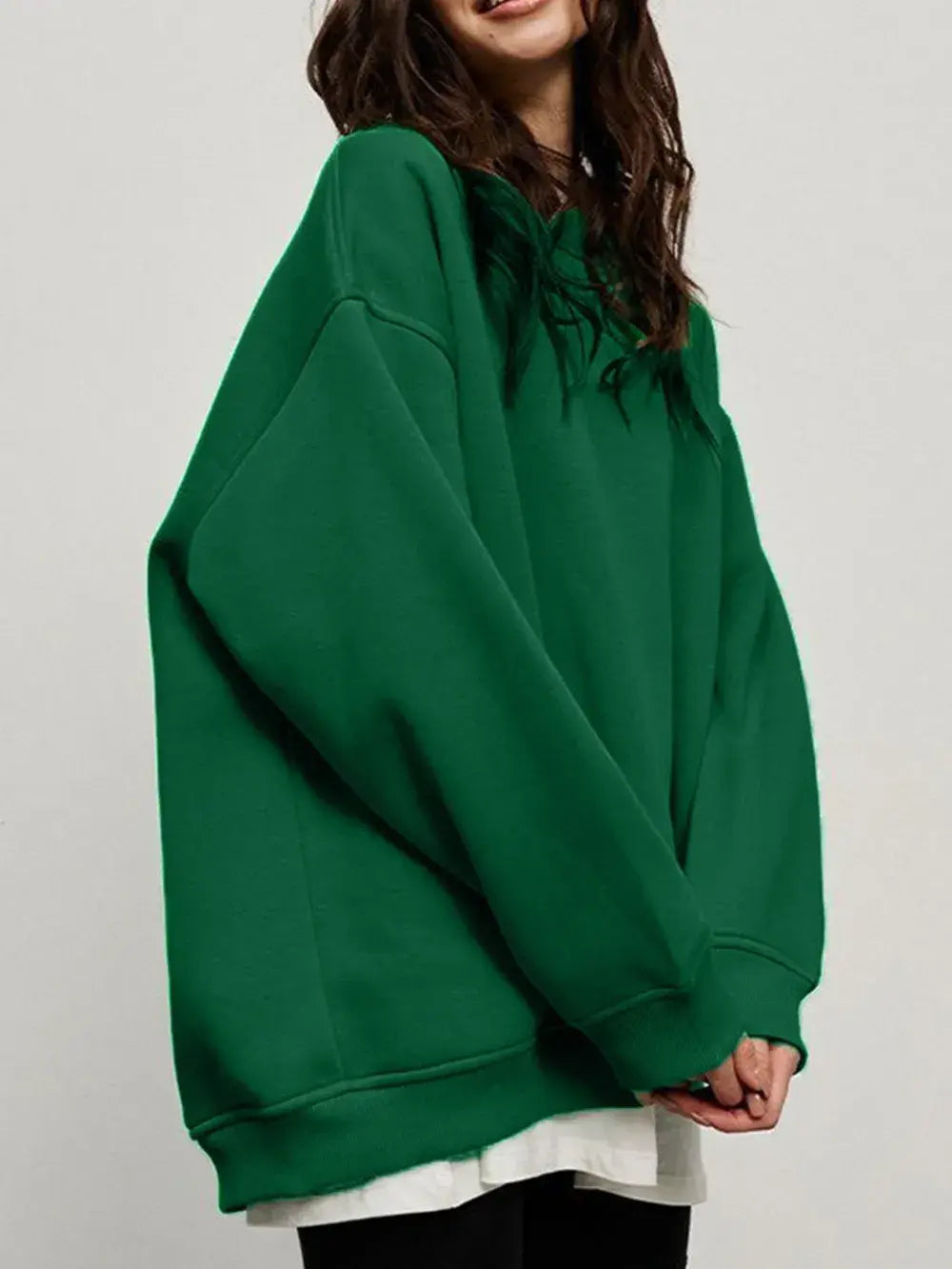 Round Neck Dropped Shoulder Long Sleeve Sweatshirt - Trendsi - Flyclothing LLC