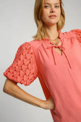 Umgee Full Size Heart Lace Sleeve Ruffle Collar Top Plus Size - Trendsi - Flyclothing LLC