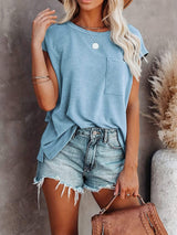 Full Size Round Neck Cap Sleeve T-Shirt - Trendsi - Flyclothing LLC