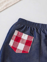 Children's Gingham Bowknot Ruffle Trim Top and Shorts Set - Trendsi - Flyclothing LLC