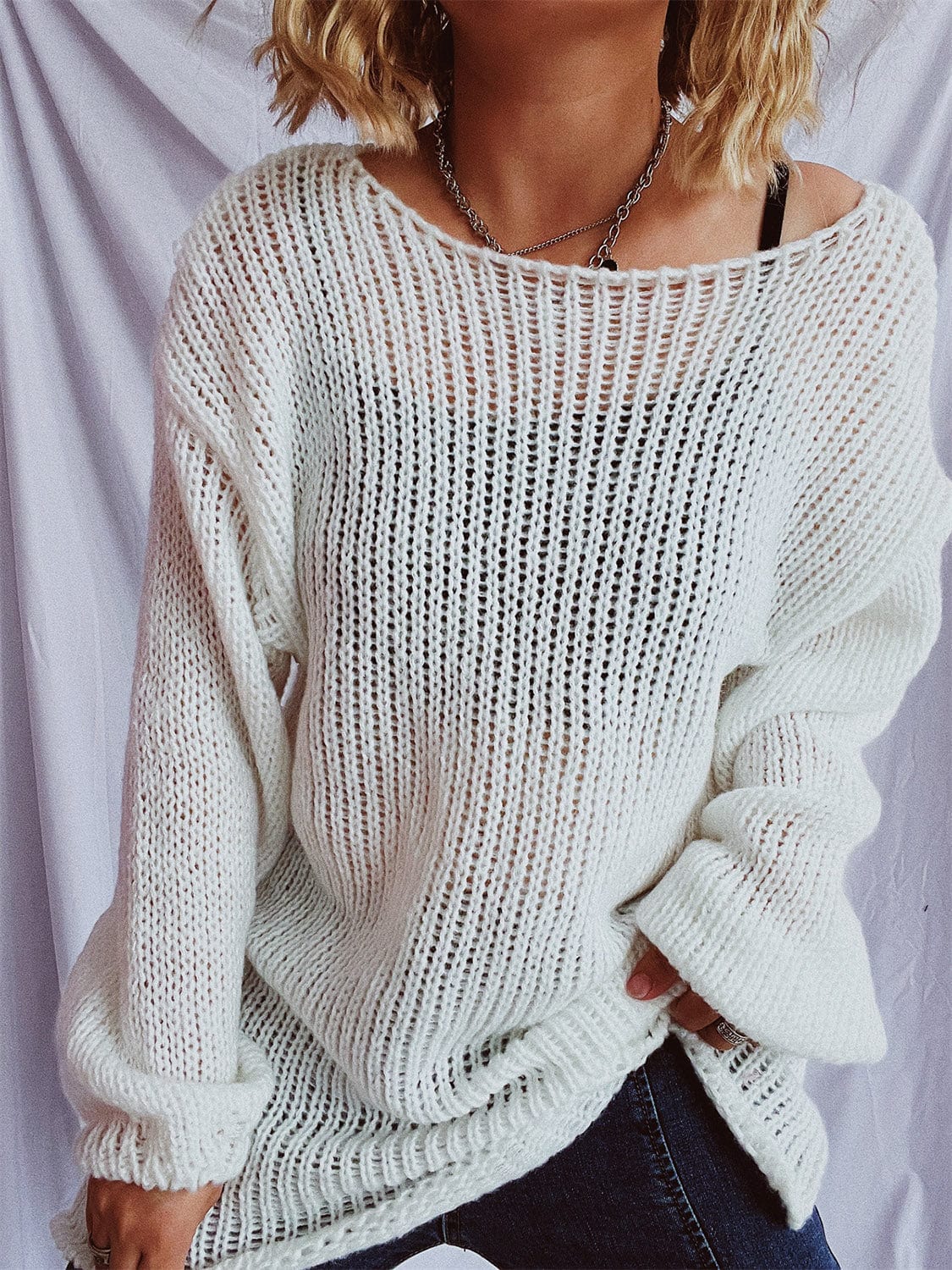 Boat Neck Dropped Shoulder Sweater - Trendsi