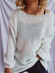 Boat Neck Dropped Shoulder Sweater - Trendsi