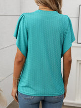 Round Neck Flutter Sleeve T-Shirt - Trendsi - Flyclothing LLC