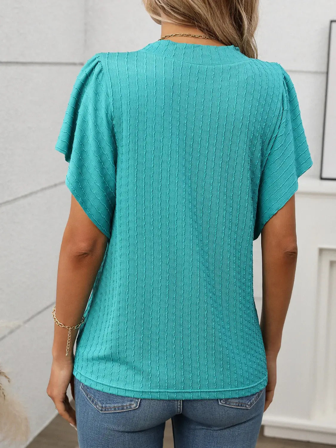 Round Neck Flutter Sleeve T-Shirt - Trendsi - Flyclothing LLC
