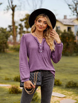 Puff Sleeve Ruffle Trim Blouse - Trendsi - Flyclothing LLC