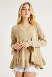 Hailey & Co V-Neck Flounce Sleeve Knit Top - Trendsi