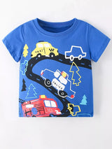Children's Vehicle Print Crew Neck Short Sleeve T-Shirt - Trendsi - Flyclothing LLC