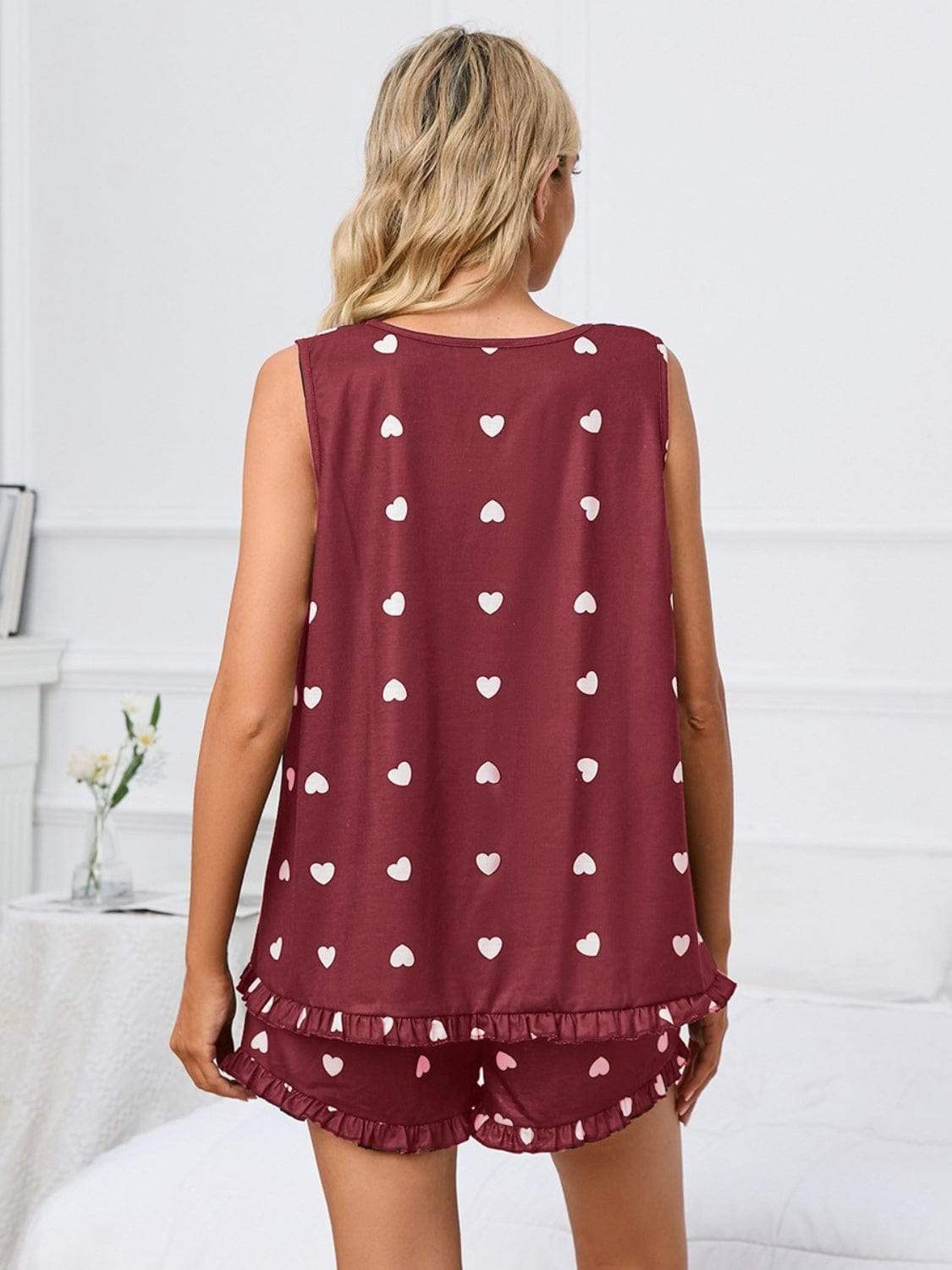 Heart Scoop Neck Tank and Shorts Lounge Set - Trendsi - Flyclothing LLC