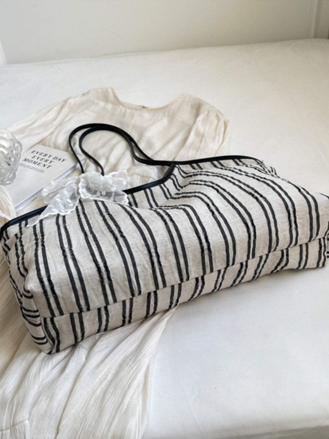 Striped Canvas Tote Bag - Trendsi - Flyclothing LLC