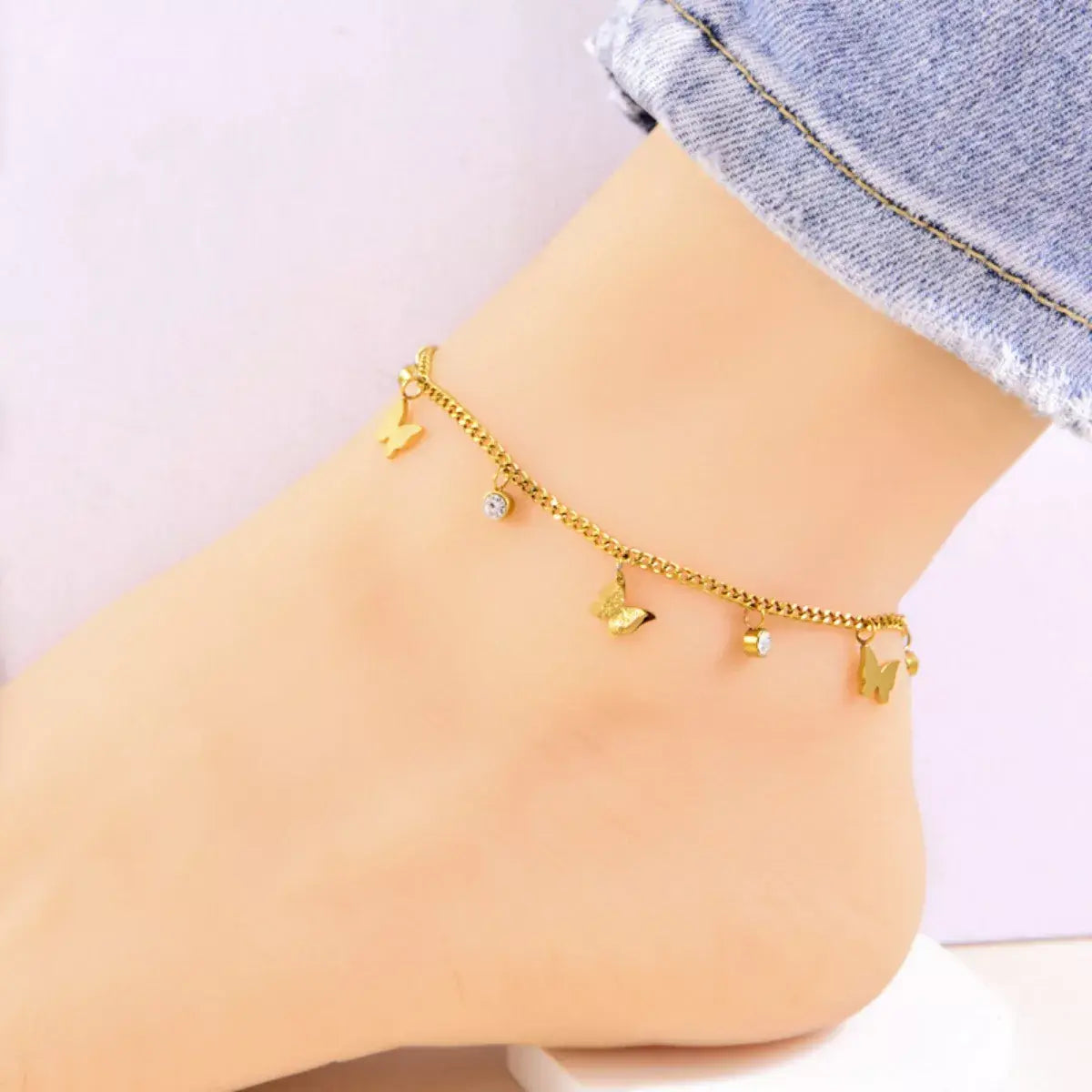 18K Gold-Plated Butterfly Charm Anklet Bracelets - Trendsi - Flyclothing LLC