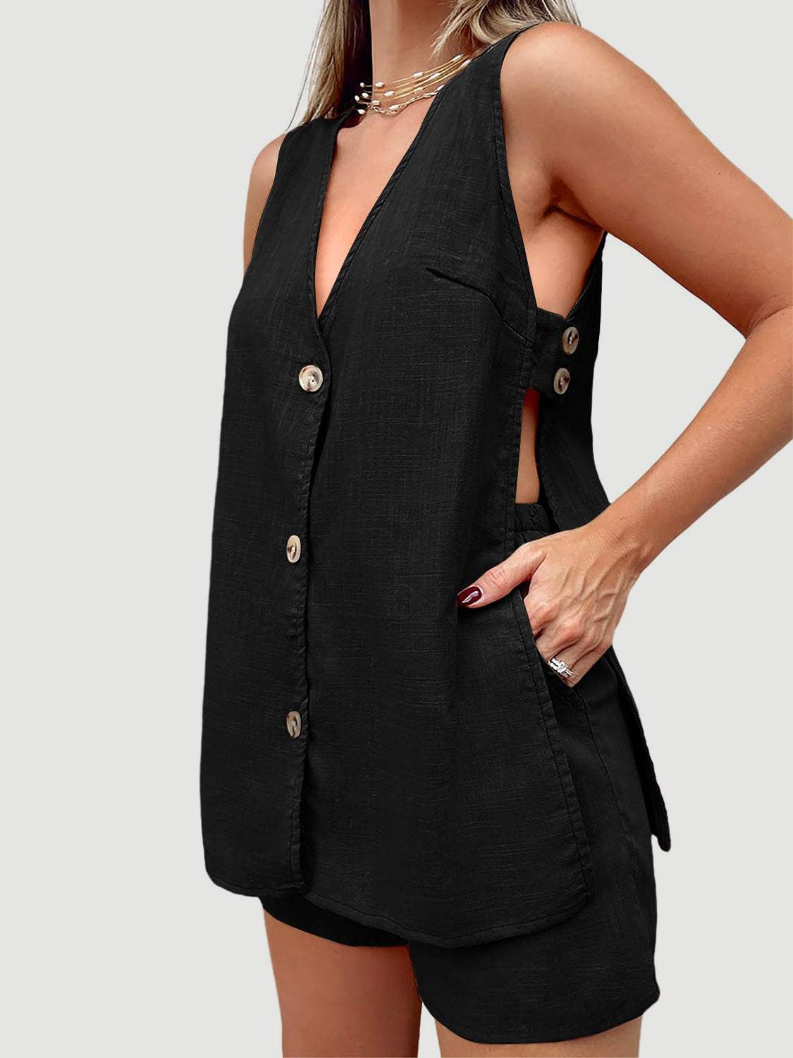 Full Size Button Up Top and Shorts Set - Trendsi - Flyclothing LLC
