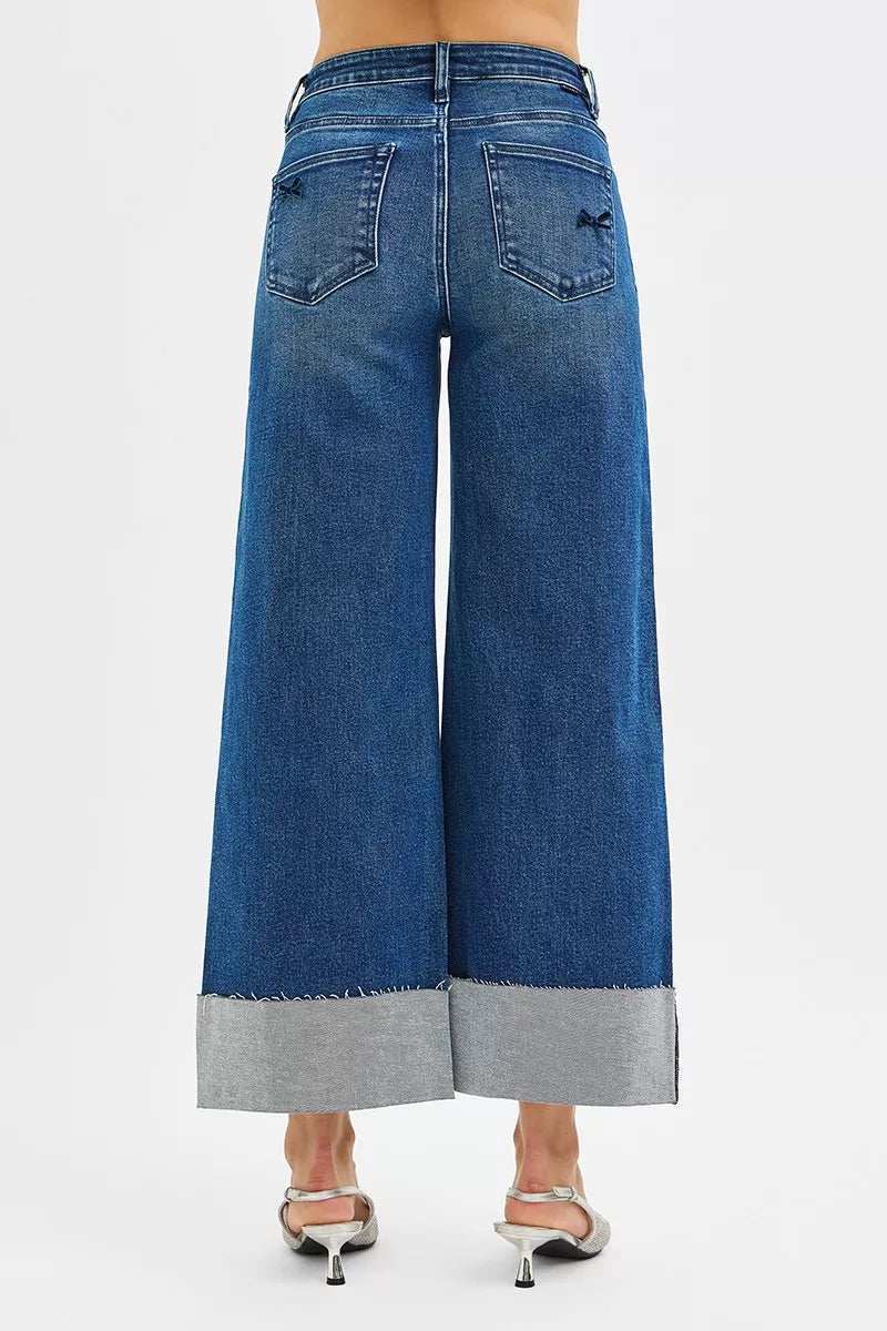 RISEN High Rise Crop Wide Leg Ribbon Detail Jeans - Trendsi - Flyclothing LLC