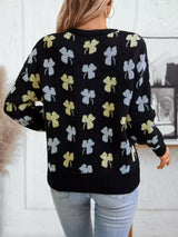 Clover Round Neck Long Sleeve Sweater - Trendsi - Flyclothing LLC