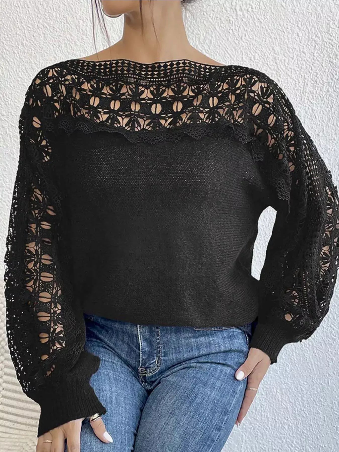 Crochet Long Sleeve Sweater - Trendsi - Flyclothing LLC