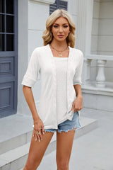 Texture Square Neck Half Sleeve Blouse - Trendsi - Flyclothing LLC