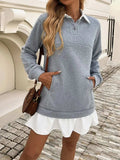 Devine Ruffle Hem Long Sleeve Mini Dress - Trendsi - Flyclothing LLC