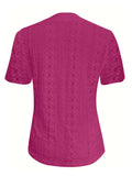 Openwork Notched Short Sleeve Top - Trendsi - Flyclothing LLC