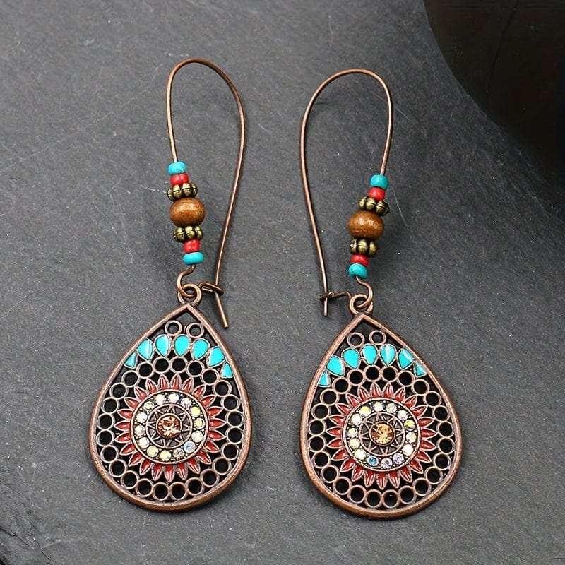 Alloy Oil Drip Beaded Teardrop Earrings - Trendsi - Flyclothing LLC