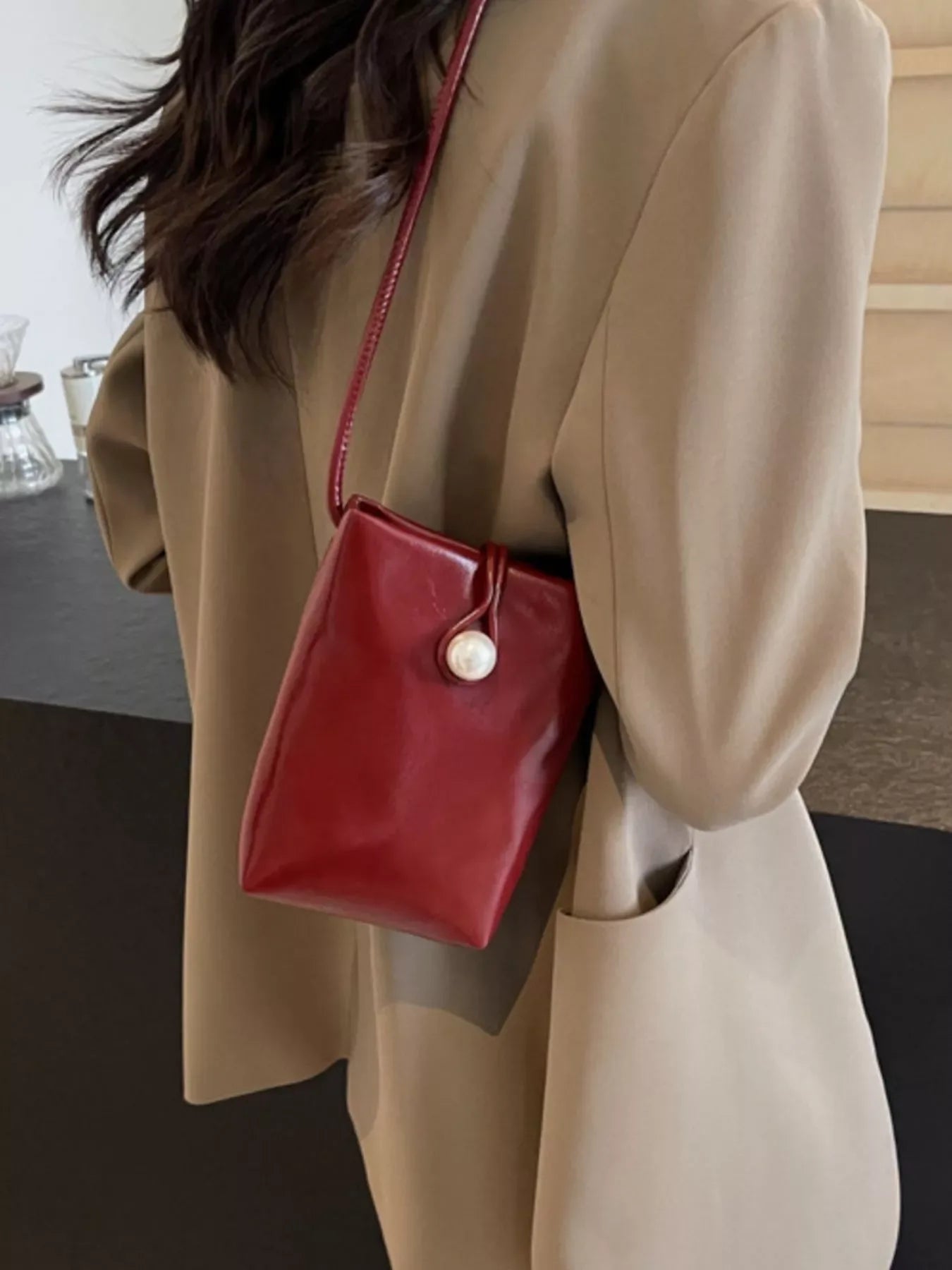 Pearl Decor Faux Leather Crossbody Bag - Trendsi - Flyclothing LLC