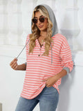 Drawstring Striped Long Sleeve Hoodie - Trendsi - Flyclothing LLC