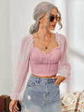 Mesh Sweetheart Neck Flounce Sleeve Top - Trendsi - Flyclothing LLC