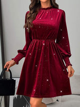 Glitter Mock Neck Long Sleeve Mini Dress - Trendsi - Flyclothing LLC