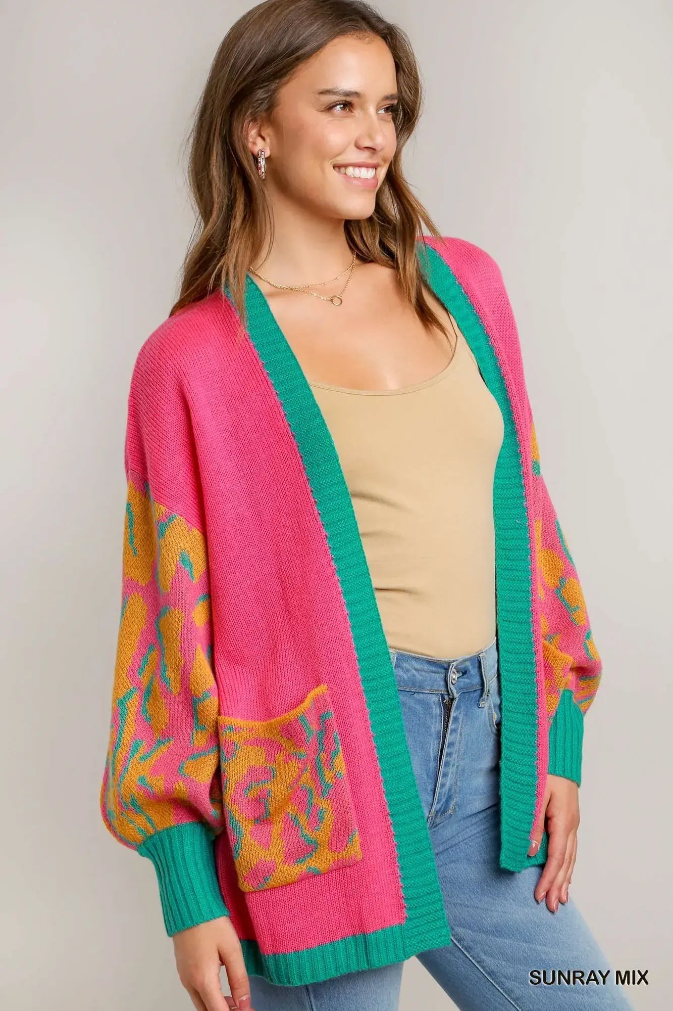 Umgee Animal Print Open Front Sweater Cardigan - Trendsi - Flyclothing LLC