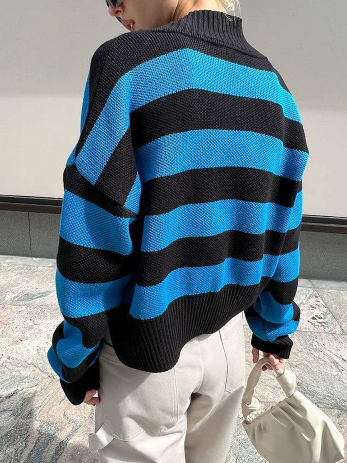 Striped Button Down Drop Shoulder Cardigan - Trendsi - Flyclothing LLC
