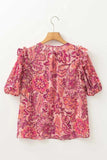 Floral Print Ruffled Puff Short Sleeve Blouse - Trendsi - Flyclothing LLC