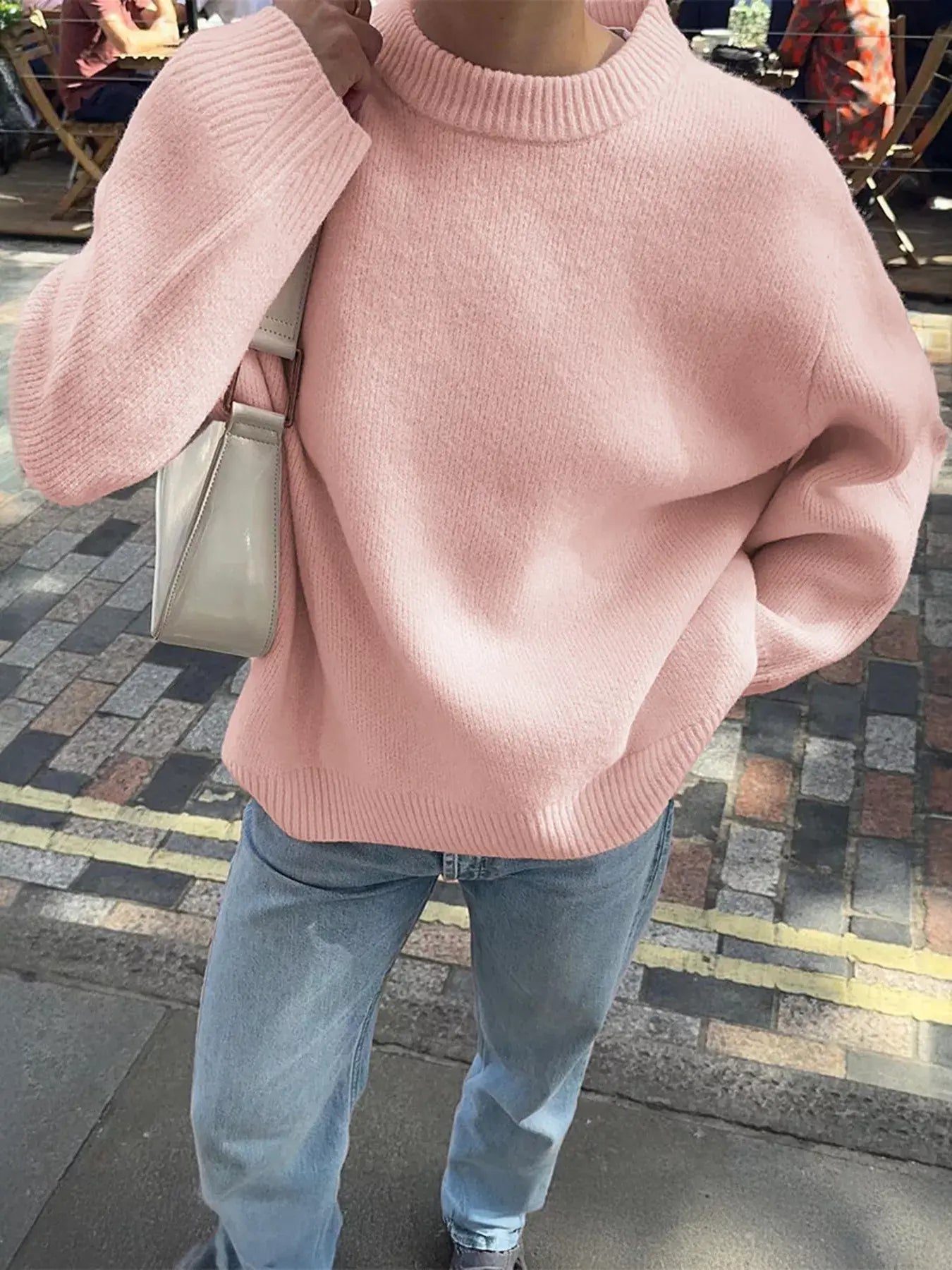 Ribbed Round Neck Dropped Shoulder Sweater - Trendsi - Flyclothing LLC