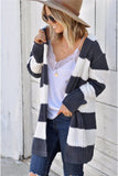 Contrast Stripes Open Front Long Sleeve Cardigan - Trendsi