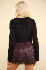 VERY J V-Neck Lace Detail Button Down Crop Ribbed Knit Top - Trendsi - Flyclothing LLC