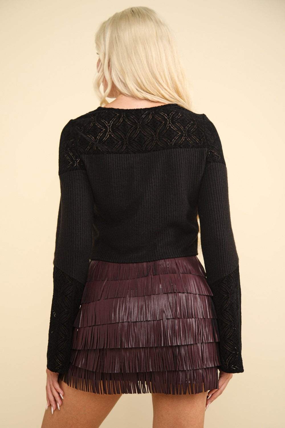 VERY J V-Neck Lace Detail Button Down Crop Ribbed Knit Top - Trendsi - Flyclothing LLC
