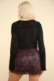 VERY J V-Neck Lace Detail Button Down Crop Ribbed Knit Top - Trendsi