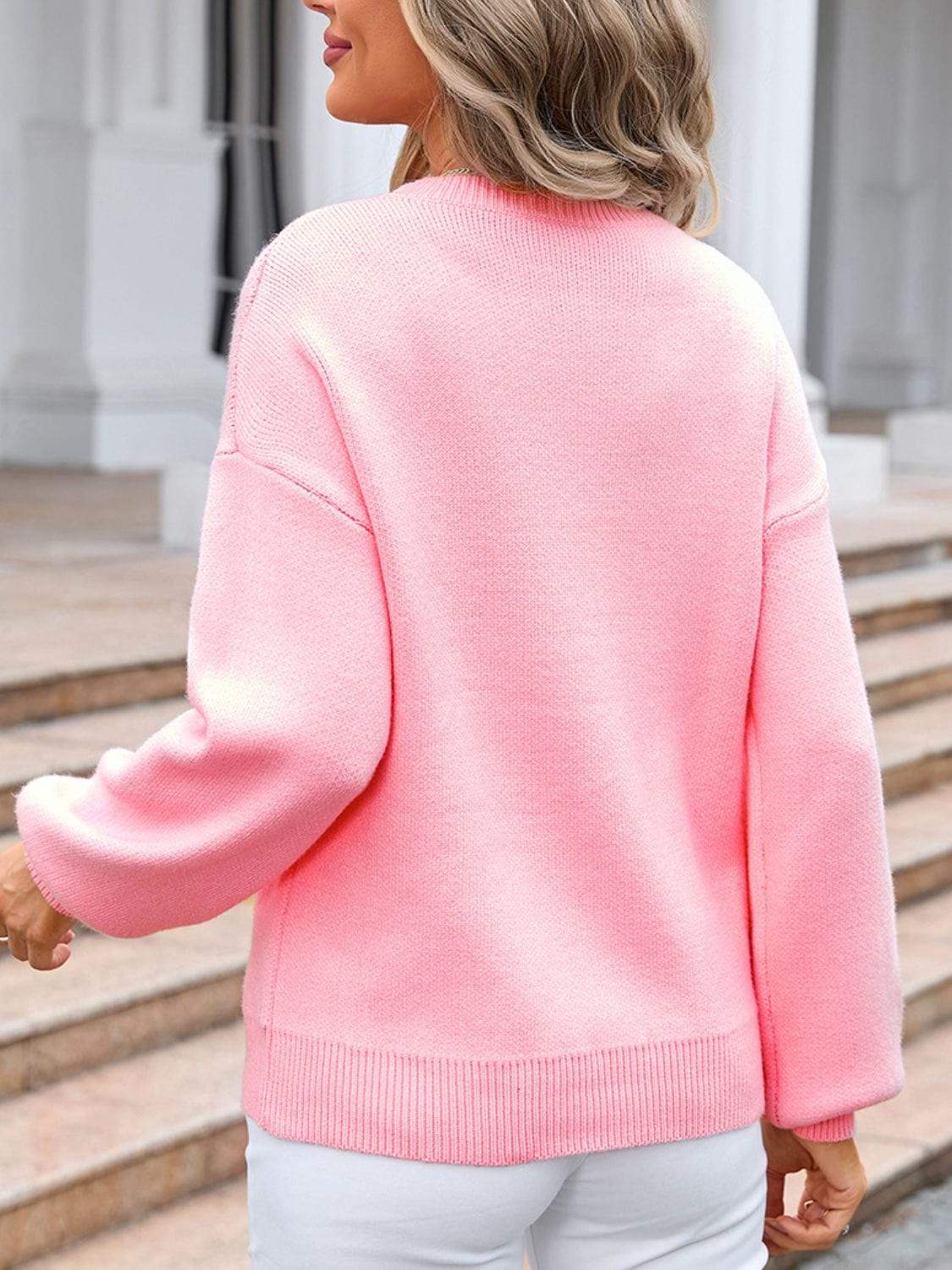 Bow Graphic Round Neck Long Sleeve Sweater - Trendsi - Flyclothing LLC