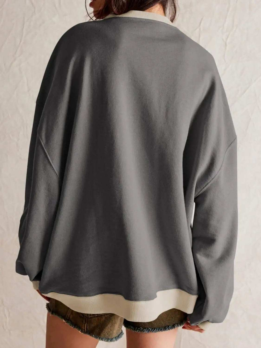 Contrast Dropped Shoulder Long Sleeve Sweatshirt - Trendsi - Flyclothing LLC