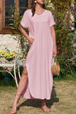 Slit Pocketed V-Neck Short Sleeve Dress - Trendsi