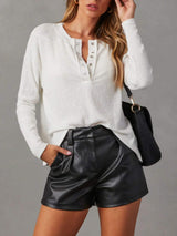 Half Snap Long Sleeve T-Shirt - Trendsi - Flyclothing LLC