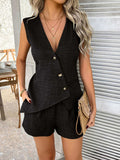 Devine Button Down Sleeveless Top and Shorts Set - Trendsi - Flyclothing LLC