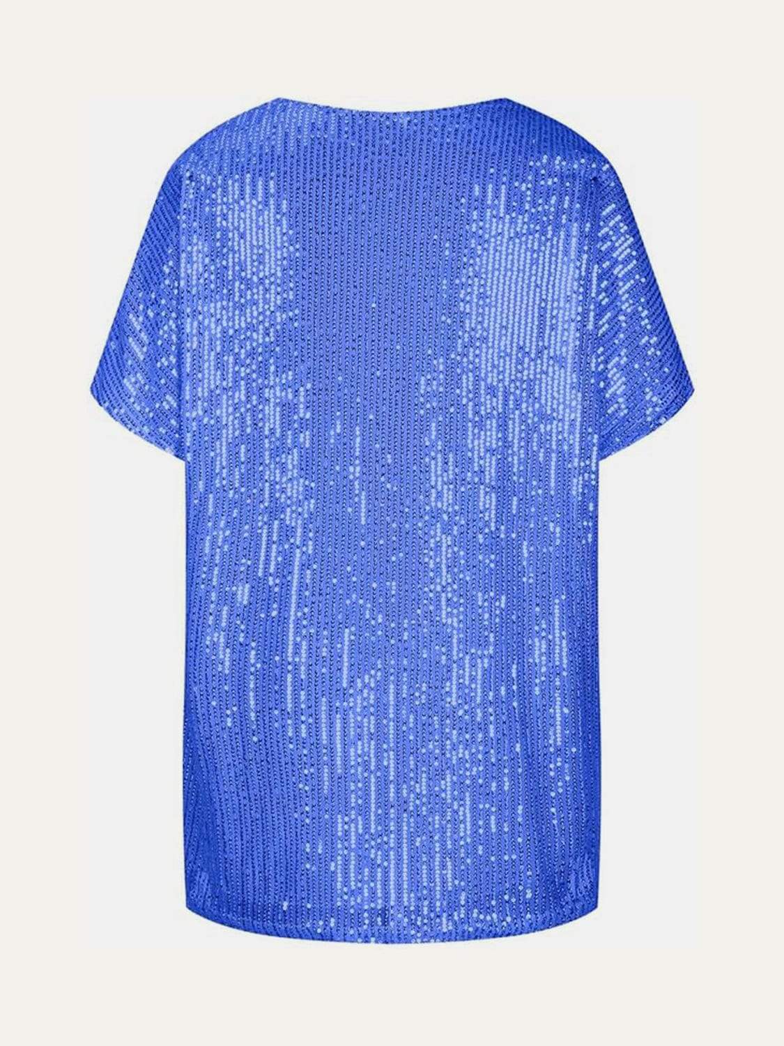 Full Size Sequin V-Neck Short Sleeve Top - Trendsi - Flyclothing LLC