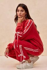 BiBi Side Lined Bow Details Fleece Sweatpants - Trendsi - Flyclothing LLC